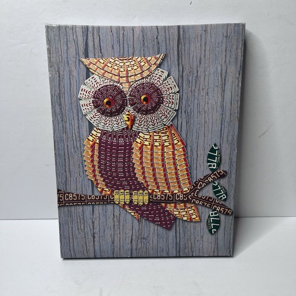 License Plates Owl Print On Canvas Home Decor Wall Art  14x11